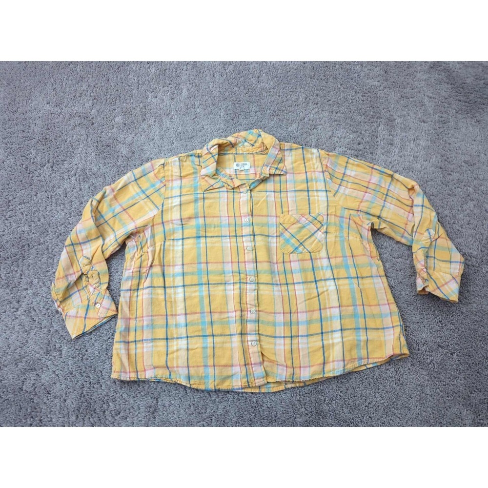 Candace Cameron Bure Button Up Shirt Womens XLP‎ PLUS Yellow Plaid Oversized